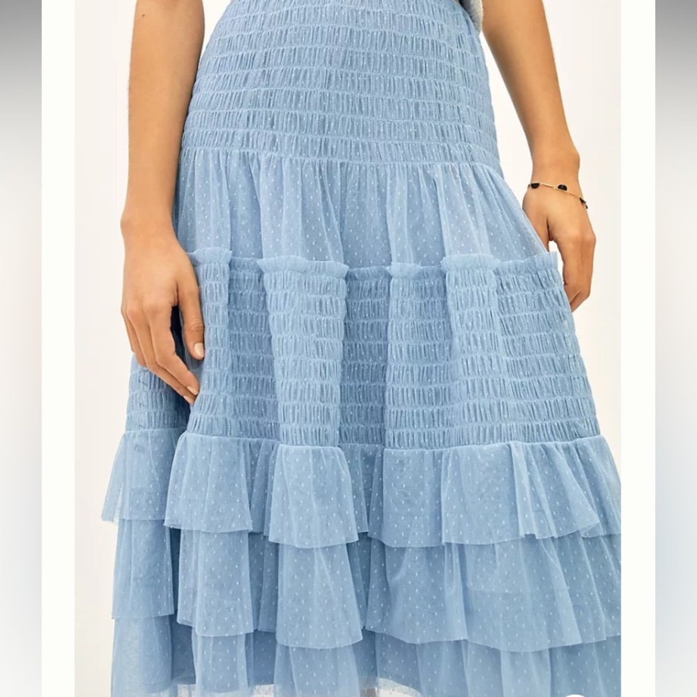 Anthropologie Light Blue Ruffled Midi Skirt - Picture 3 of 11